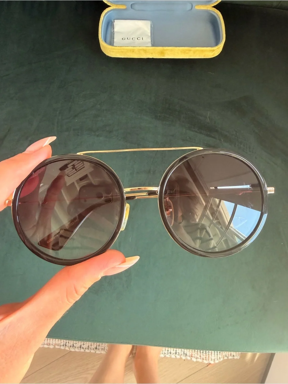 Authentic Gucci Round Black Sunglasses - Black Lenses